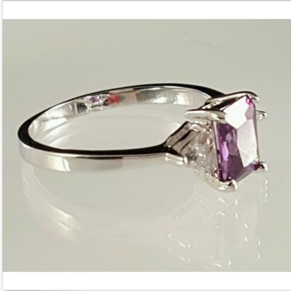 Silver Plated Cocktail Ring Purple Cubic Zirconia size 10 * - Picture 6 of 9